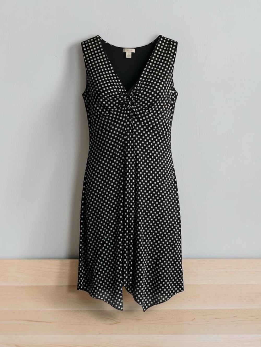 jonathan martin Black and White Polka Dot V-Neck Mini Dress